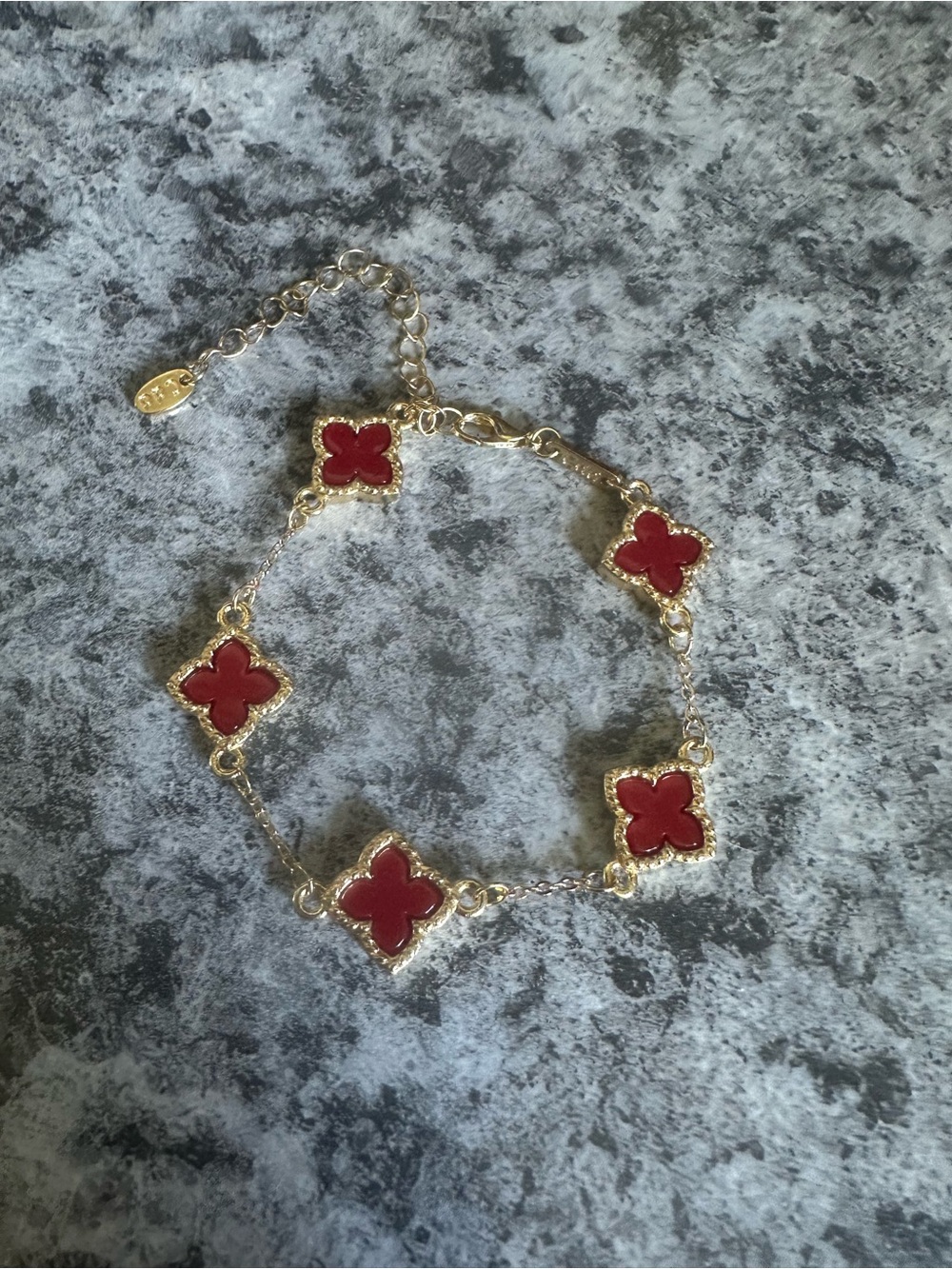 Gold-Tone Stainless Steel Red Clover Link Bracelet